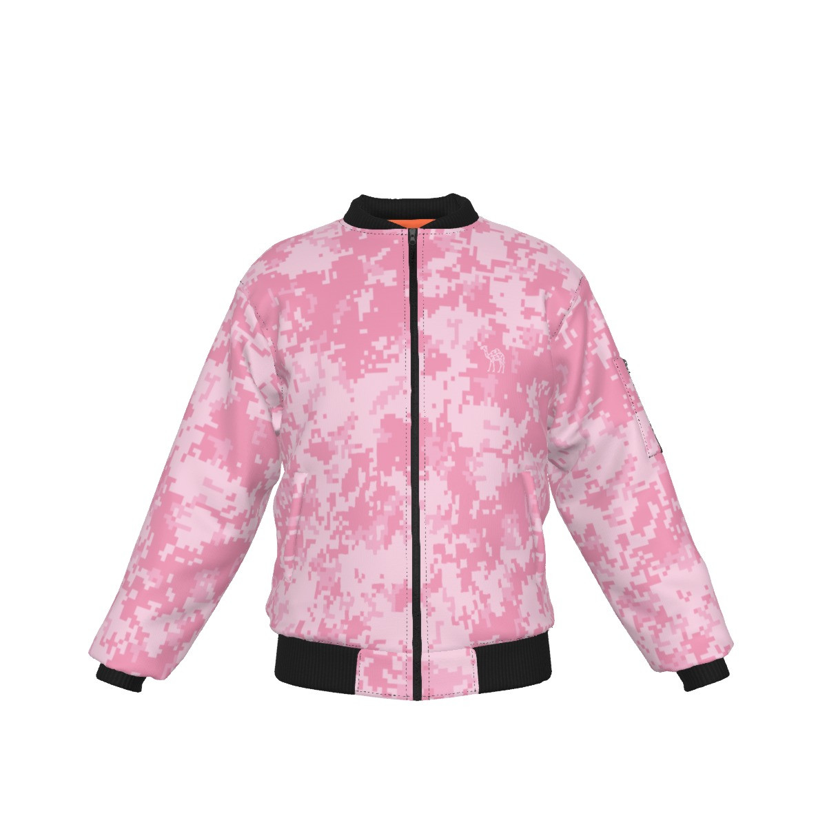 KRAZY CAMO Pink Pixel Camo Bomber Jacket with Sleeve Pocket