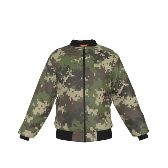 KRAZY CAMO Green Hunters Camo Bomber Jacket with Sleeve Pocket - Windproof 160g/m² Polyester