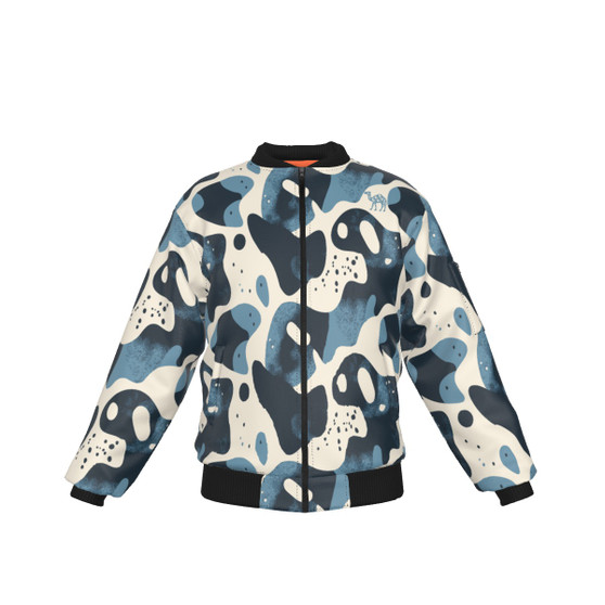 KRAZY CAMO Blue Ocean Camo Bomber Jacket with Sleeve Pocket - Windproof 160g/m² Polyester