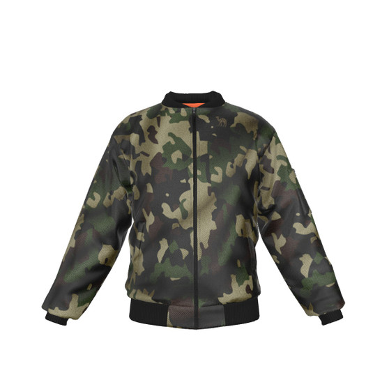 KRAZY CAMO Army Green Canvas Camo Bomber Jacket with Sleeve Pocket