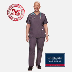 Cherokee Ladies Scrub Suit - 4700 top, 4200 ladies elasticated waist pants - Pewter - FREE DELIVERY Cherokee Ladies Scrub Suit - 4700 top, 4200 ladies elasticated waist pants - Pewter - FREE DELIVERY