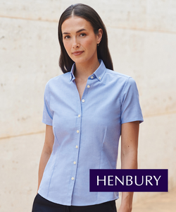 HB518 Henbury Women's Modern Short Sleeve Oxford Shirt Blue HB518 Henbury Women's Modern Short Sleeve Oxford Shirt Blue