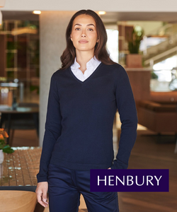 HB721 Henbury Women's 12 Gauge V-Neck Jumper Navy HB721 Henbury Women's 12 Gauge V-Neck Jumper Navy