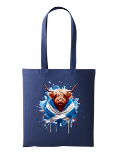 Saltire Highland Coo Navy Printed Shopper Tote Bag Saltire Highland Coo Navy Printed Shopper Tote Bag