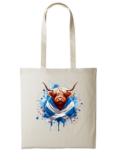 Saltire Highland Coo Natural Printed Shopper Tote Bag Saltire Highland Coo Natural Printed Shopper Tote Bag
