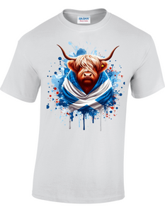 Saltire Highland Coo printed t-shirt white Saltire Highland Coo printed t-shirt white