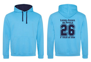 Secondary School Leavers Scottish Gaelic Printed Varsity Hoodie 'Class of 2026' Print 2 Sky & Navy Blue Secondary School Leavers Scottish Gaelic Printed Varsity Hoodie 'Class of 2026' Print 2 Sky & Navy Blue