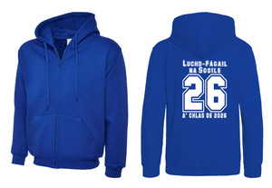 Secondary School Leavers Zipped Hoodie Gaelic Print 2026 Royal Blue Secondary School Leavers Zipped Hoodie Gaelic Print 2026 Royal Blue