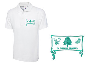 Glenbarr Primary School white polo shirt with embroidered school logo