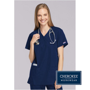 Cherokee 4801 ladies mock wrap scrub top in navy for healthcare professionals