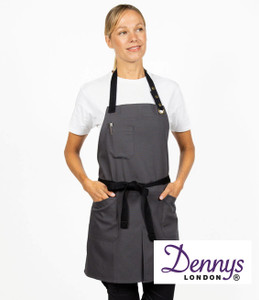 Dennys DP146 canvas bib apron with split skirt embroidered or printed for professional catering and hospitality uniforms