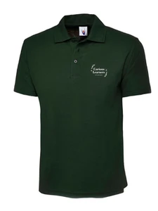 Curious Learners bottle green polo shirt with printed childcare logo