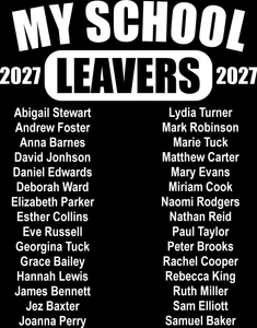 Secondary Leavers List 2027 hoodie print design for Year 11 and S6 leavers