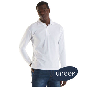 UC113 Uneek White Long Sleeve Polo Shirt UC113 Uneek White Long Sleeve Polo Shirt