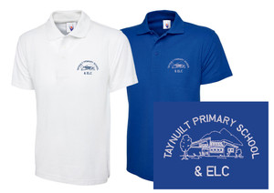 White and Royal Blue Taynuilt Primary School uniform Adult Polo Shirt White and Royal Blue Taynuilt Primary School uniform Adult Polo Shirt