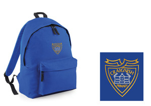 Craignish Primary School royal blue backpack with embroidered school logo