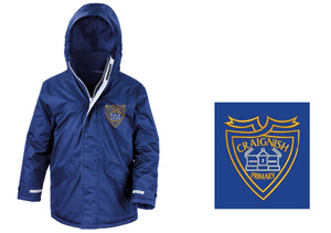 Craignish Primary School royal blue parka jacket with embroidered school logo