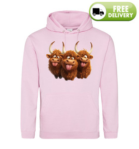 Three Happy Coos Baby Pink Printed Hoodie Three Happy Coos Baby Pink Printed Hoodie