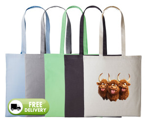 Three Happy Highland Cows Printed Cotton Novelty Bag Three Happy Highland Cows Printed Cotton Novelty Bag