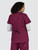 Back view of Galaxy GALMWT mock wrap scrub top in wine – embroidered healthcare tunic