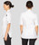 Back and side of Dennys DD33S ladies premium short sleeve chef's jacket in white – premium chef's jacket for commercial kitchens