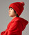 Side view of Beechfield B450B junior beanie in bright red/off white – embroidered school beanie
