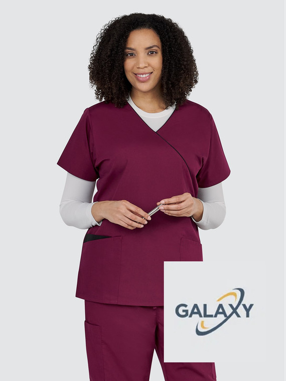 Galaxy GALMWT Mock Wrap Scrub Top embroidered healthcare workwear