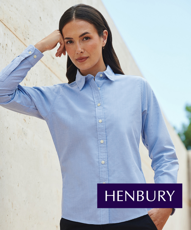 HB511 Henbury Women's Classic Long Sleeve Oxford Shirt Blue