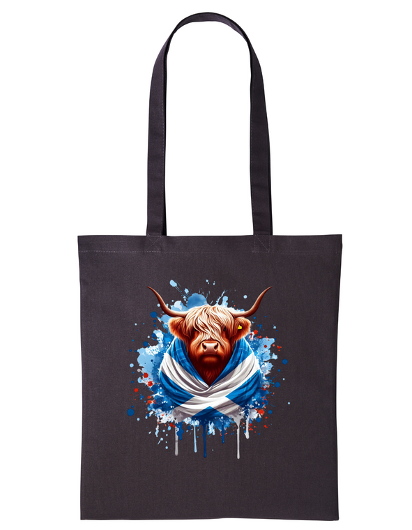 Saltire Highland Coo Storm Grey Printed Shopper Tote Bag