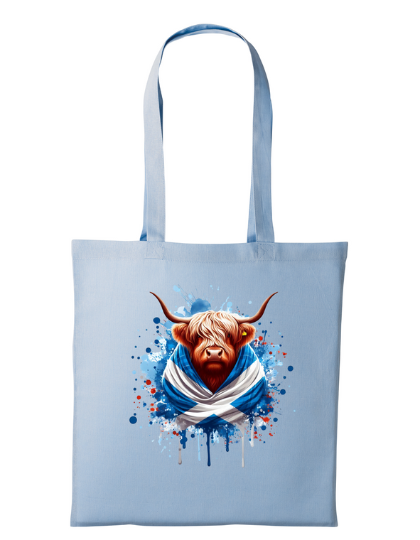 Saltire Highland Coo Sky Blue Printed Shopper Tote Bag