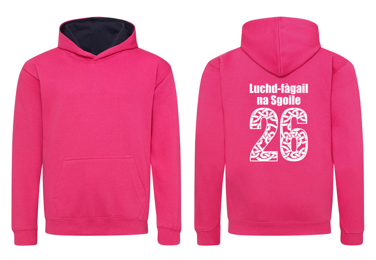 Primary School Leavers Varsity Hoodie 2026 Scottish Gaelic Print 1 Hot Pink & French Navy