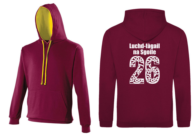 Secondary School Leavers Scottish Gaelic Printed Varsity Hoodie 2026 Print 1 Burgundy & Gold