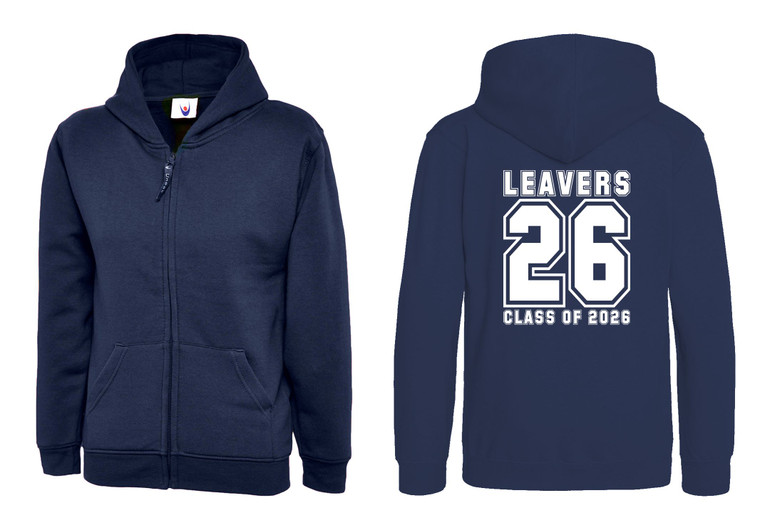 Primary School Leavers Printed Zipped Hoodie Class of 2026 Navy