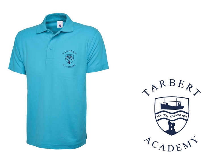 Sky Blue Tarbert Academy Primary School Uniform Embroidered Polo Shirt in Adult Sizes