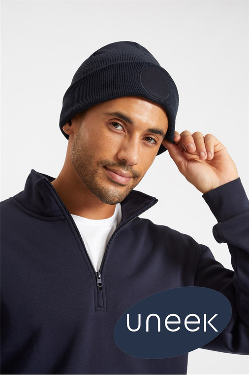 Uneek UC412 Circular Patch Beanie made from 340gsm super soft acrylic for embroidered workwear