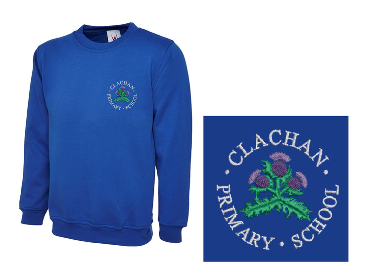 Clachan Primary School royal blue sweatshirt with embroidered school logo