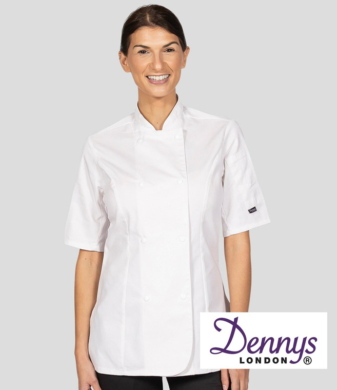 Dennys DD33S ladies premium short sleeve chef's jacket embroidered or printed for professional catering and hospitality uniforms