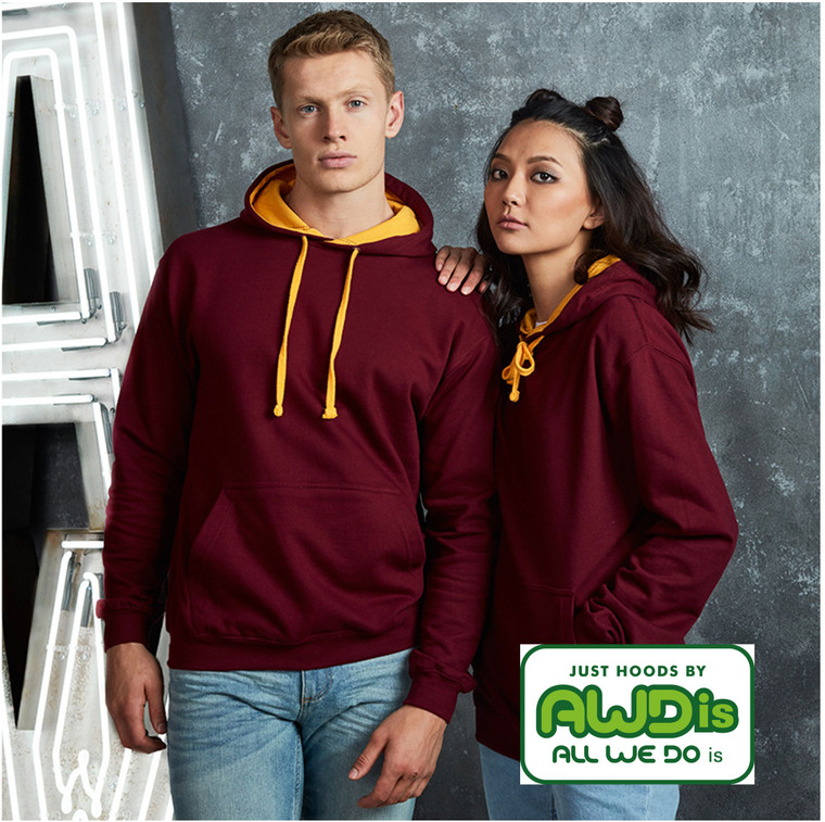 JH003 AWDis Burgundy/Gold Varsity Hoodie