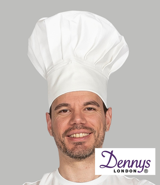 Dennys DG02 tall chef's hat in heavyweight cotton for professional chefs, kitchen teams and catering uniforms