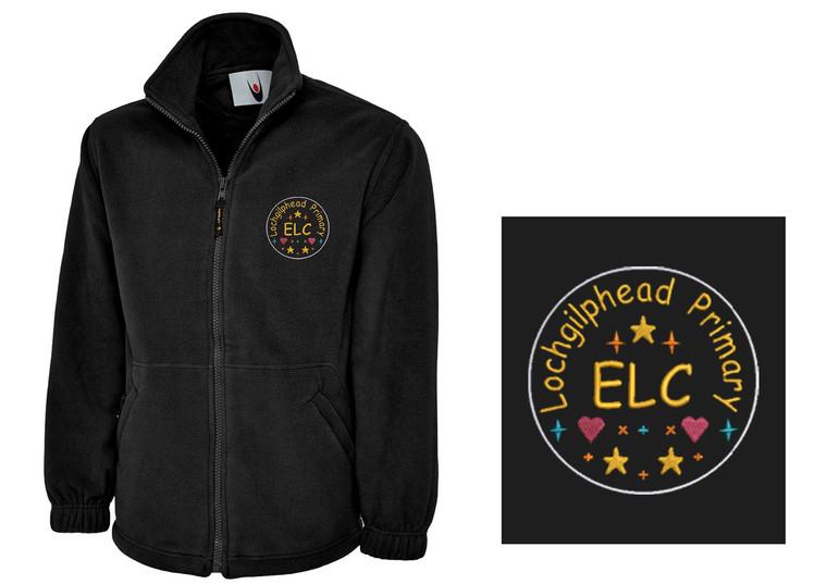 Lochgilphead ELC black fleece jacket with embroidered logo
