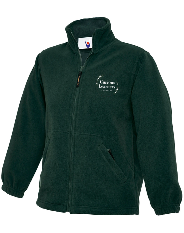 Curious Learners bottle green fleece with embroidered childcare logo