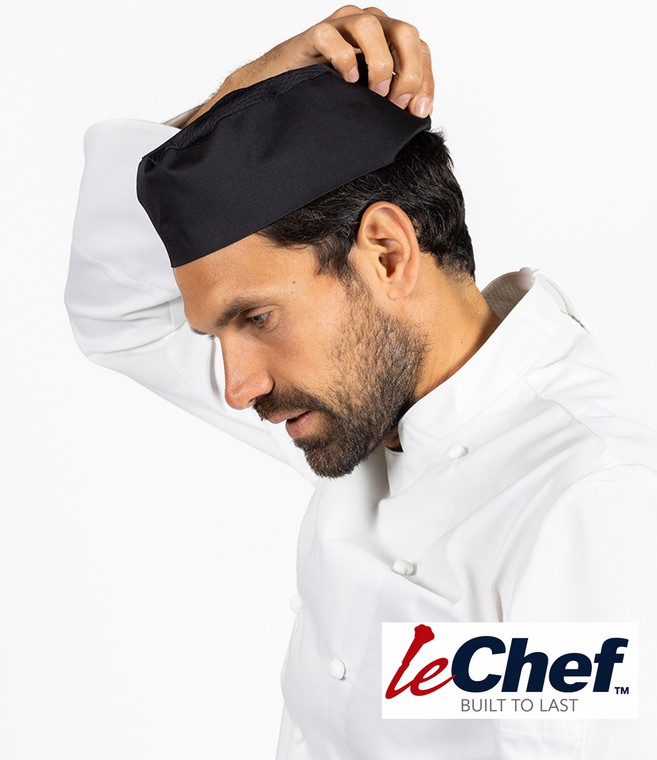 Le Chef DF105 elasticated skull cap with StayCool crown for professional chefs and busy commercial kitchens