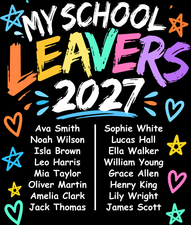Colourful ELC 2027 leavers t-shirt print design for nursery and early learning centre children
