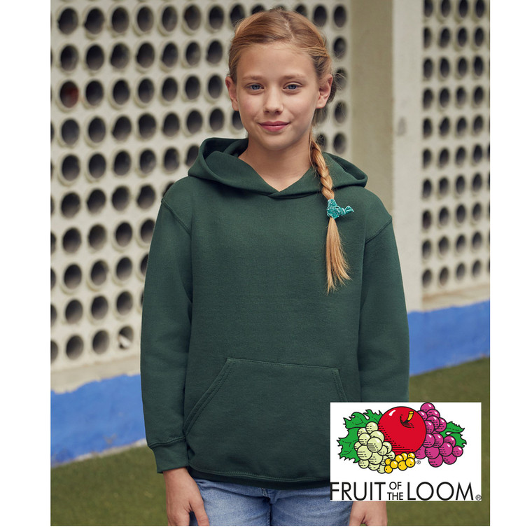 SS273 Fruit of the Loom Bottle Green Kids Hoodie