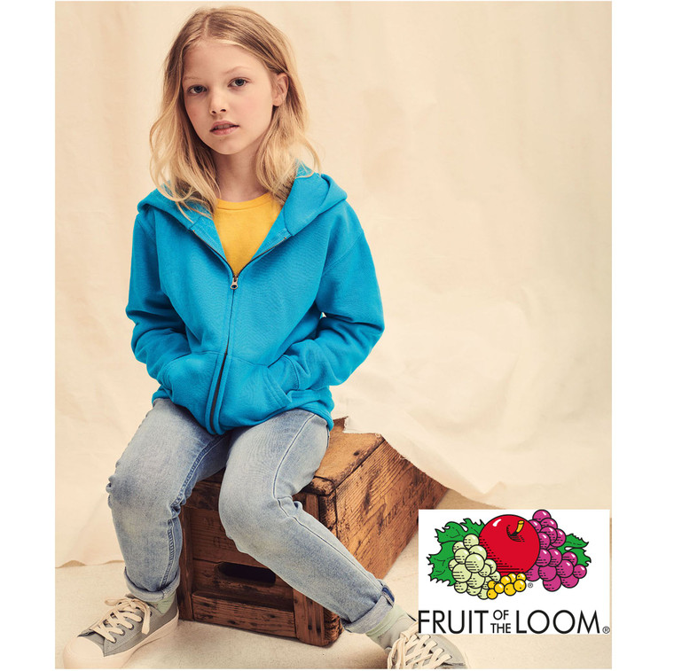 SS225 Fruit of the Loom Azure Blue Kids Zip Front Hoodie