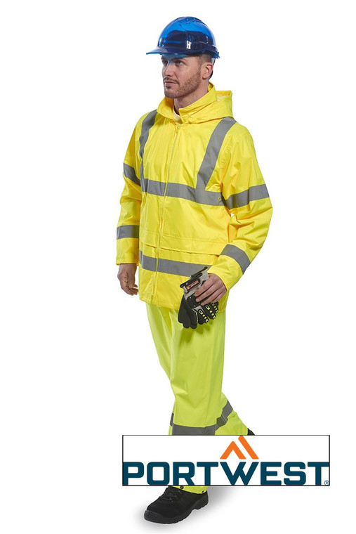 Portwest H440 Hi-Vis Rain Jacket made from PVC coated polyester for waterproof protection