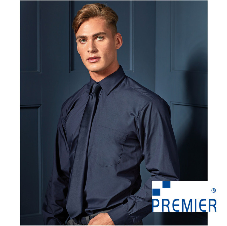 PR200 Premier Navy Blue Long Sleeve Poplin Shirt