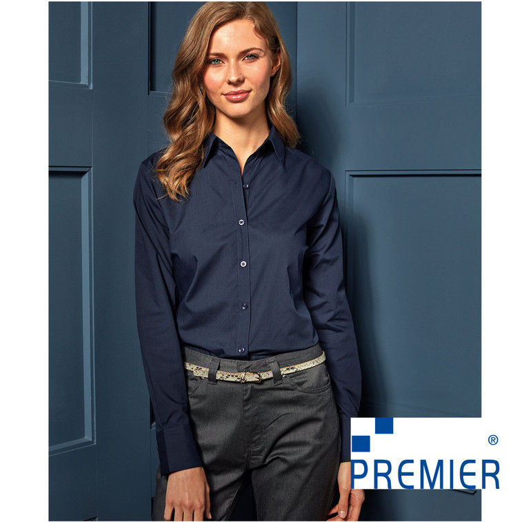 PR300 Premier Navy Blue Ladies Long Sleeve Blouse