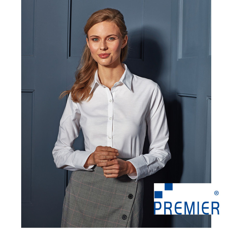 PR334 Premier White Womens Signature Oxford Long Sleeve Shirt