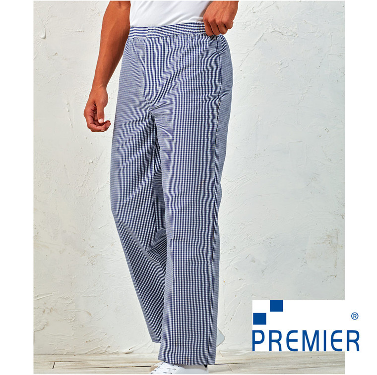 PR552 Premier Blue Check Pull-On Chef Trousers